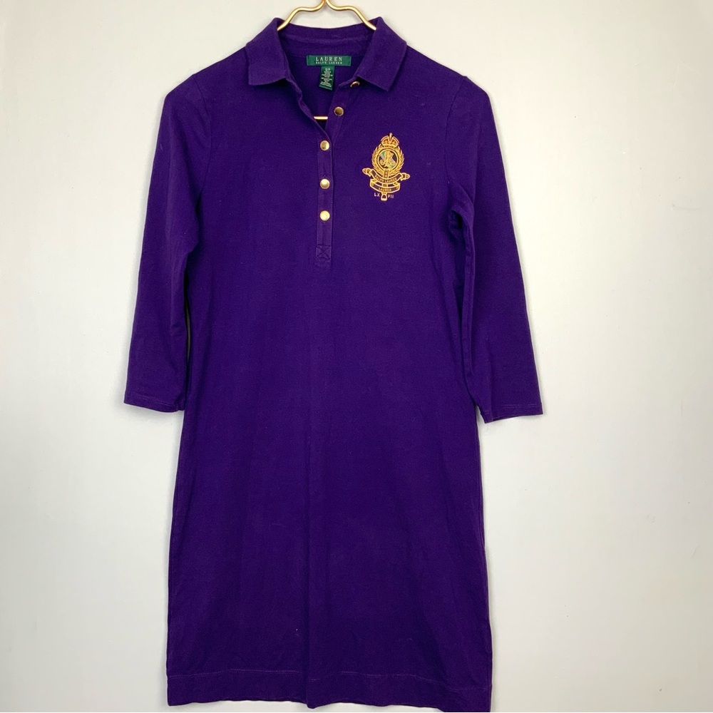 Lauren Ralph Lauren Sz Small Royal Purple Gold Crest Logo Buttons Polo Dress